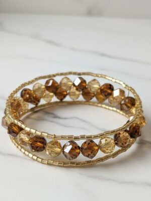 Brown crystal bead bracelet with gold wrap design