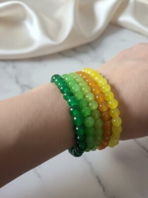 Green beaded bracelet stack - handmade citrus jelly bead bracelet set