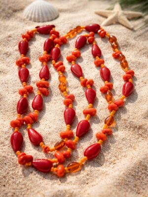 Boho Autumn Necklace - Red Long Beaded Statement Necklace