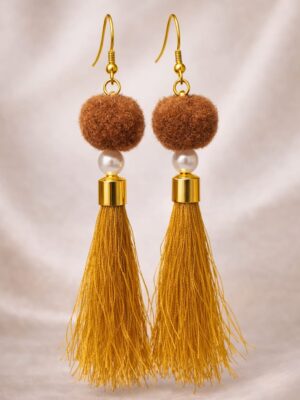 Brown Tassel Earrings - Handmade Pom Pom Tassel Earrings