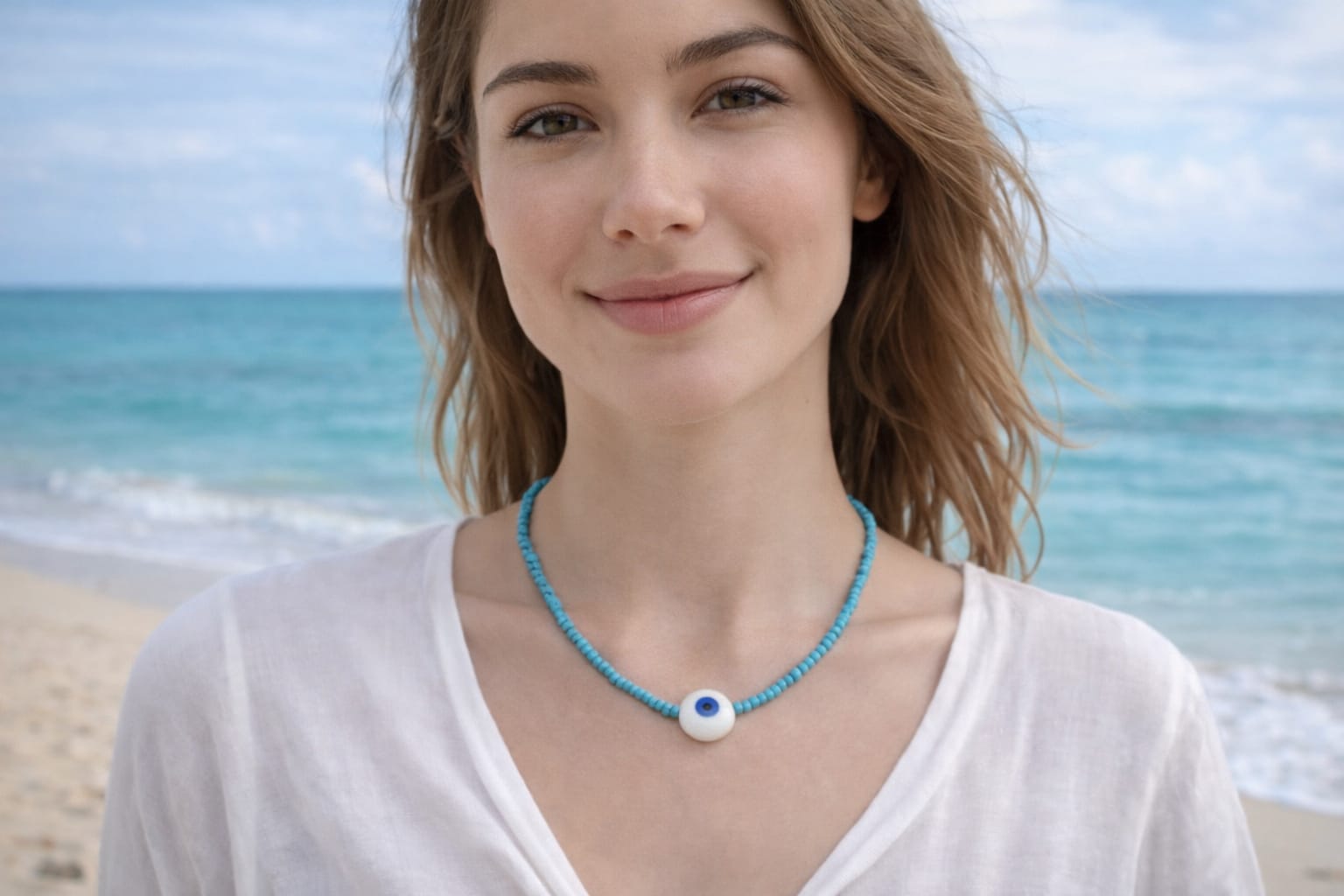 Adjustable blue evil eye necklace with lobster clasp closure