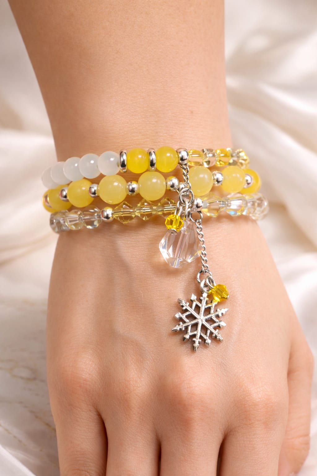 handmade yellow beaded bracelet with charm