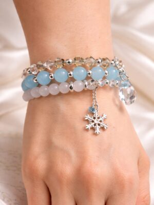 Blue beaded bracelet with snowflake charm Handmade wrap bracelet