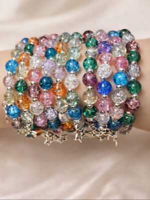 multicolor beaded charm bracelet with star charms. Lightweight and Handmade