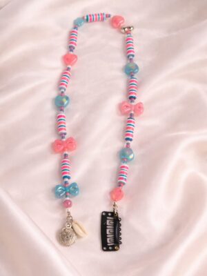Y2k cotton candy hair extension with pastel pink blue beads, heart bow charms handmade clip