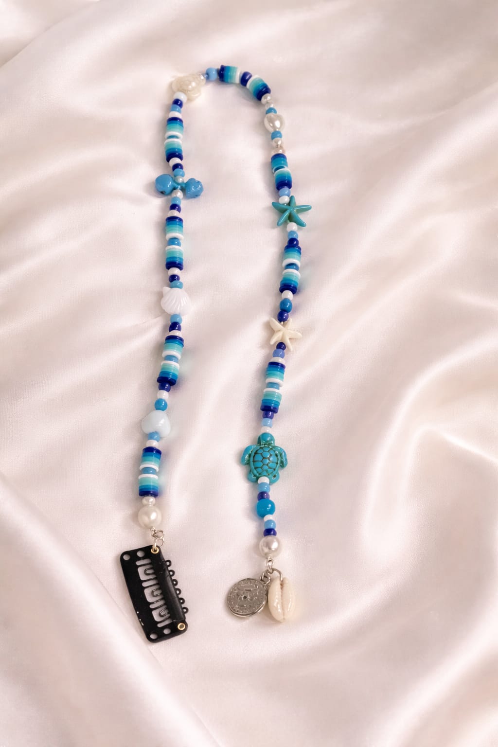 Beaded hear extension blue ocean theme with shell and starfish charms