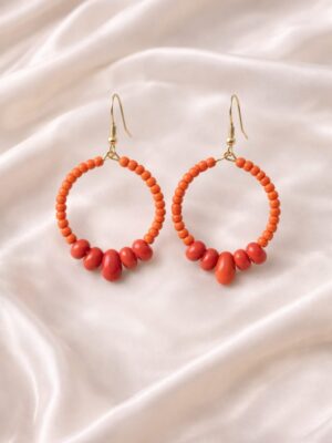 Autumn Harvest handcrafted burnt orange beaded hoop earrings with gold hooks