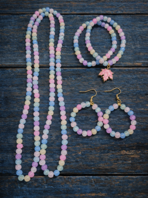 Pastel Beaded Jewelry Set - Candy Necklace Bracelet Earrings